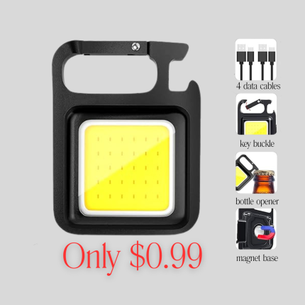 🏆Only $0.99🔥Cob Keychain Work Light Keychain Flashlights 4 Light Modes,Keychain Light Emergency Light with Folding Bracket Bottle Opener for Fishing,Camping and Walking